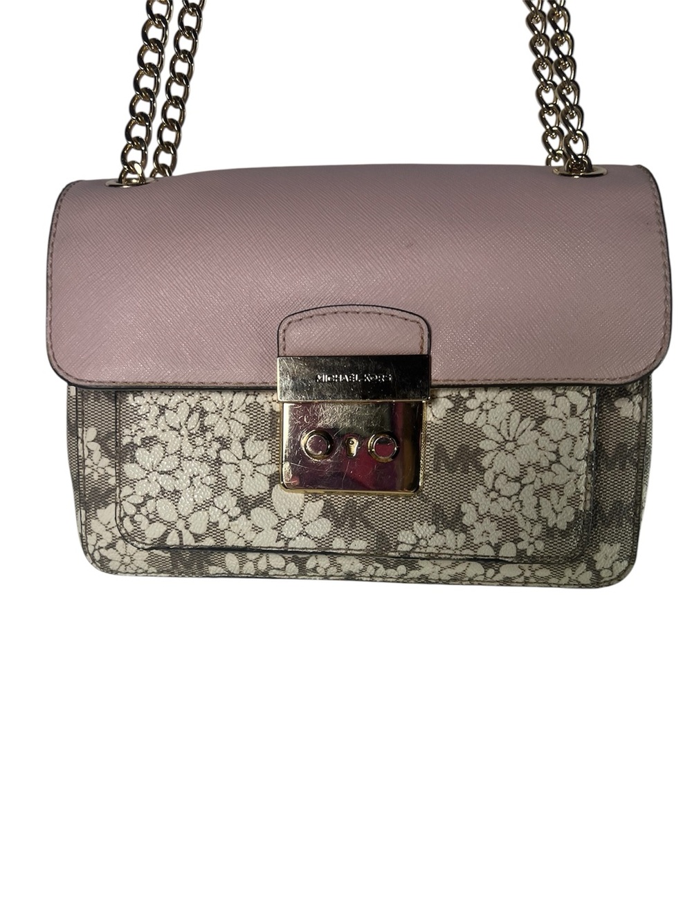 Michael Kors Brandi Pink and Cream Floral Chain Shoulder Bag